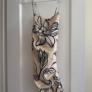 Zara Beige Tank Top with Black Floral Outline